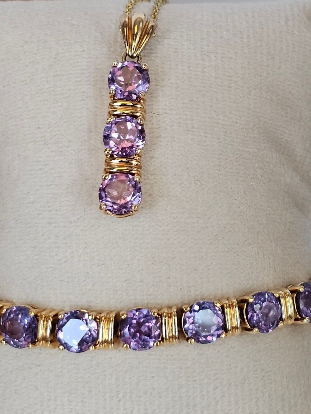 Designer Lab Created Alexandrite Bracelet & Necklace 18k Yellow Gold Vermeil